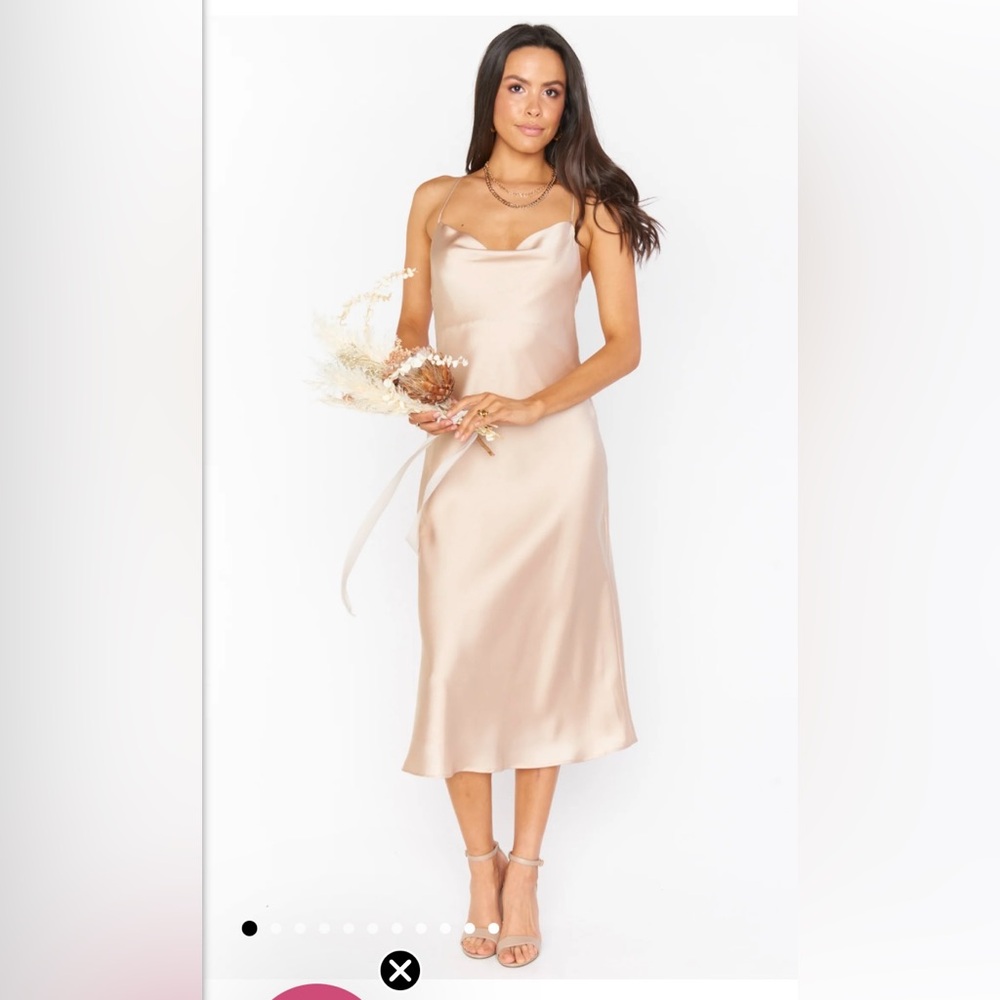 Show Me Your MuMu Satin Midi Dress in Light Beige
